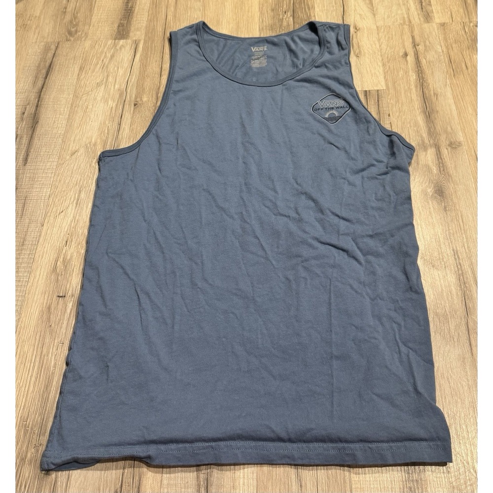 VANS Men's M Blue Cotton Knit Crew Neck Sleeveless Graphic Logo Tank Top